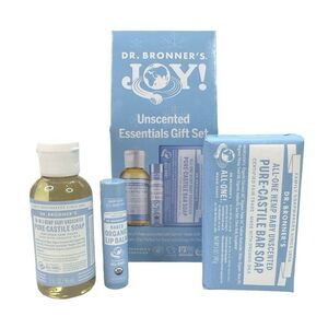 Dr. Bronner’s JOY! Unscented Essentials Set Castile Liquid & Bar Soap & Lip Balm